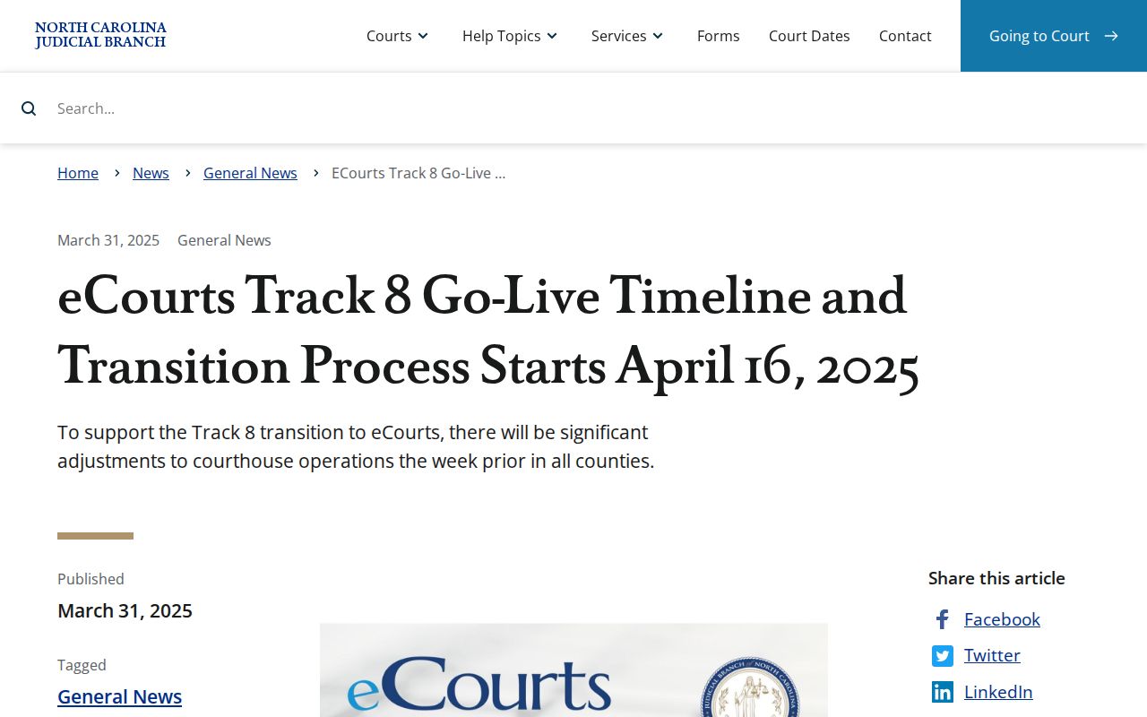 Bertie County court calendar Track 8 eCourts transition