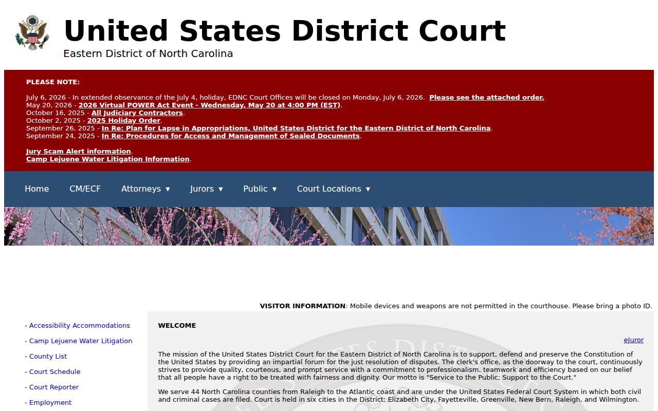 Bertie County court records distinction for the Eastern District of North Carolina