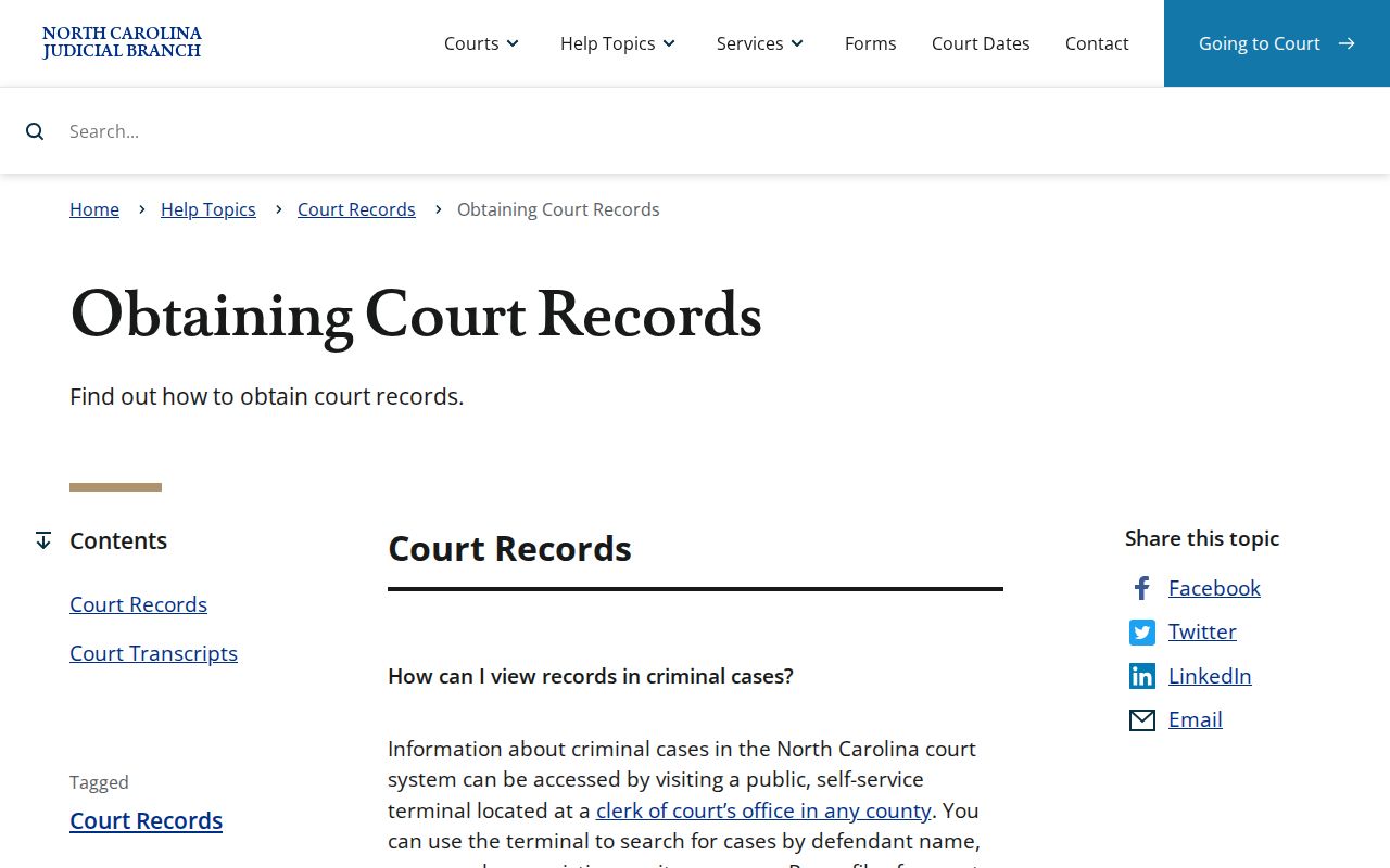 Bertie County court records guidance from the North Carolina Judicial Branch