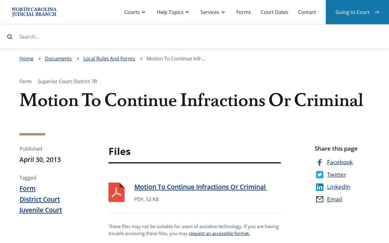 Bertie County criminal docket continuance form source