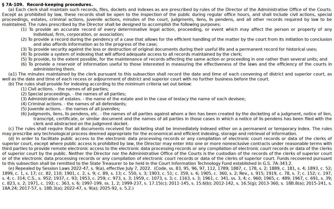 Lewiston-Woodville court docket public access statute source
