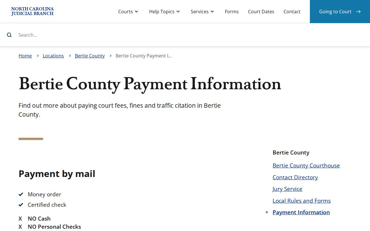 Bertie County traffic court records payment information from the clerk